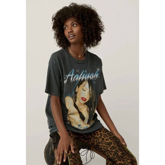 Free People Tops - Free People Black Silver Aaliyah One in a Million Oversized Relaxed T-Shirt Sz M